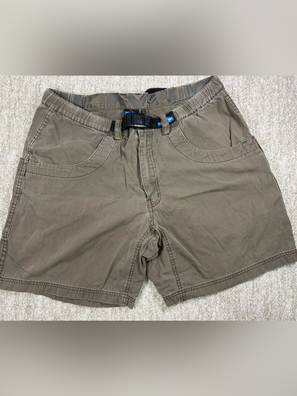 Kavu Men's Olive Green Flat Front Shorts with Integrated Webbing Belt